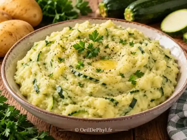 Purée de pommes de terre et courgettes