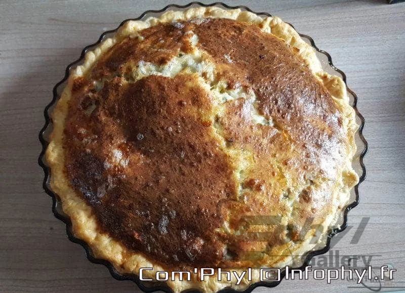 Pâtisserie maison avec croûte dorée et garniture à base de pâte brisée, idéale pour une recette de quiche ou dessert salé.