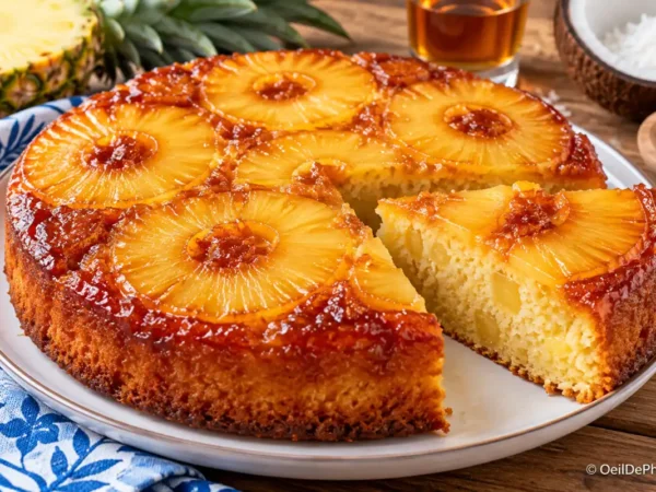 Gâteau renversé à l&rsquo;ananas, rhum et noix de coco