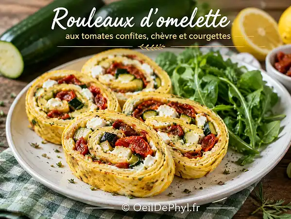 Rouleaux d&rsquo;omelette aux tomates confites